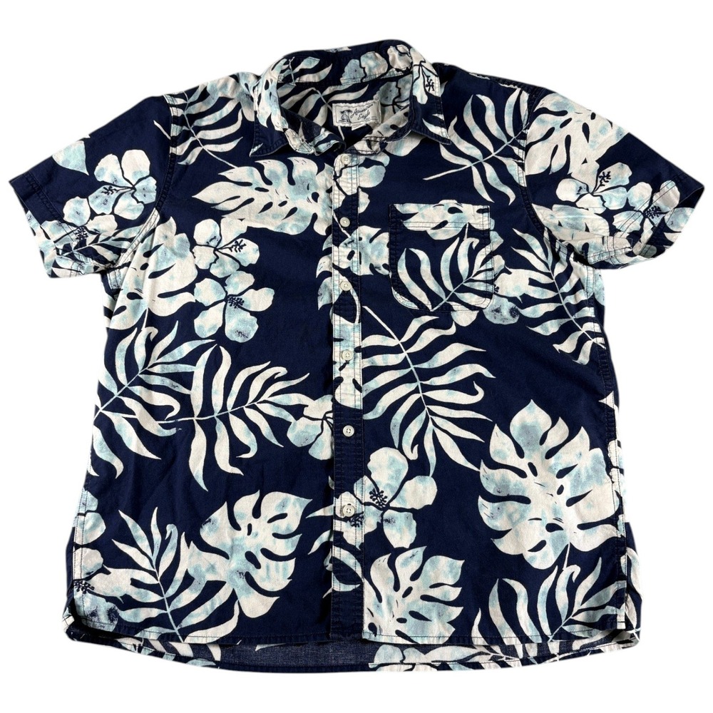 American Eagle Button Down Mens Large Blue Floral Tropical Wash Lightweight Y2K